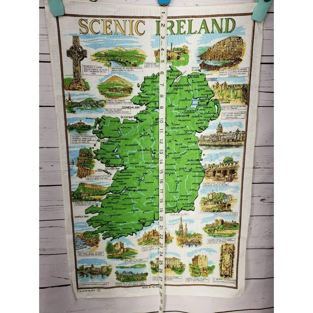 Vintage Scenic Ireland‎ Decorative Map Of Ireland Tea Towel